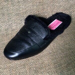 Kate Spade Black Leather Fur Lined Mules Slides Women’s Size 8.5